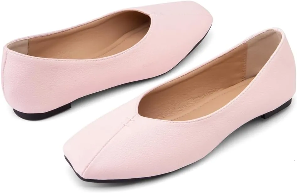 Ballet Flats for Womens Girls Square Toe Soft Comfortable Slip On Ballerina Walking Loafers Dress Shoes