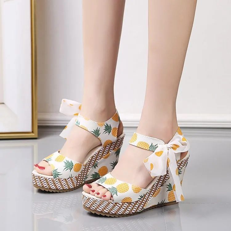 Boho Floral Wedge Sandals Women's Ankle Strap Platform Gladiator Shoes