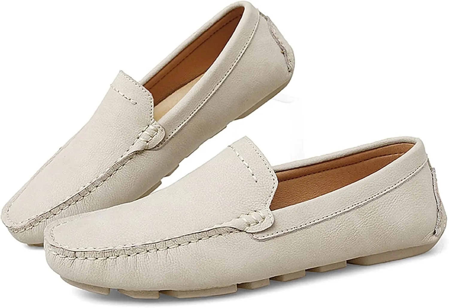 Driving Moccasins Smoking Loafer for Men Genuine Leather Round Toe Stitching Details Litchi Grain Comfortable Flexible Soft Driving Slip On for Any Attire