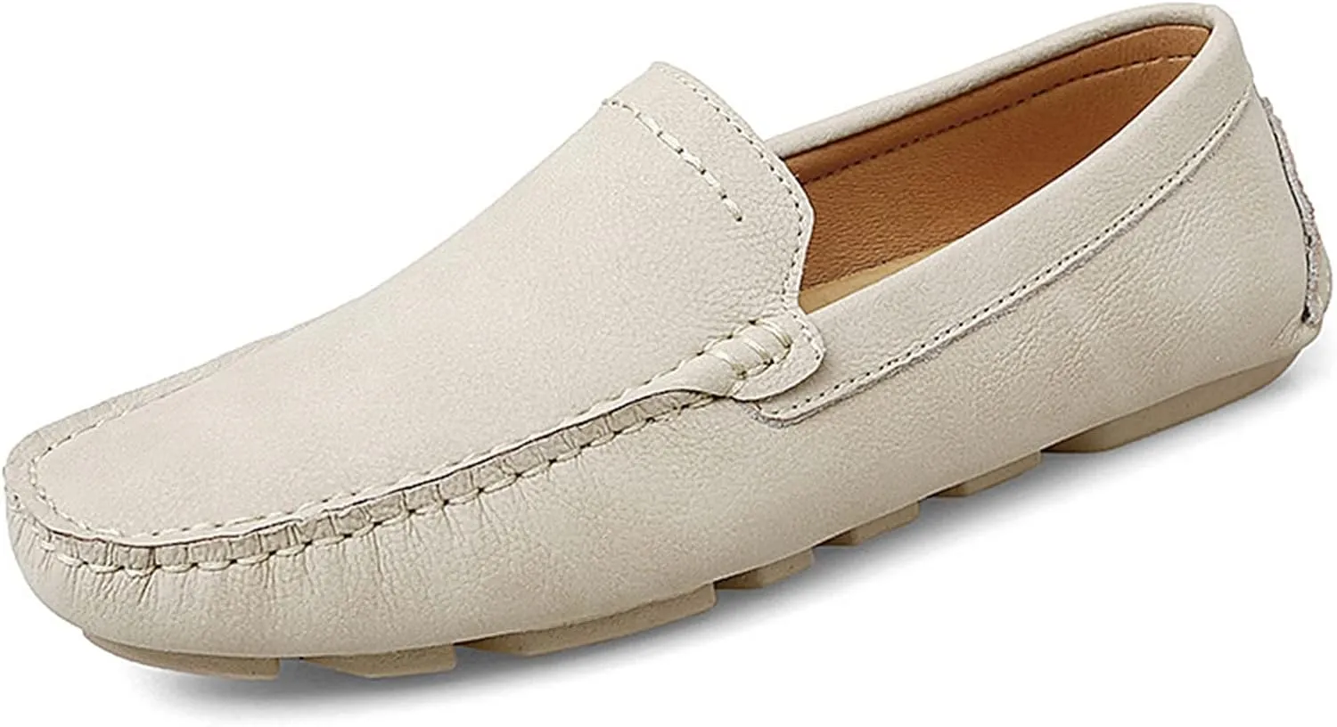 Driving Moccasins Smoking Loafer for Men Genuine Leather Round Toe Stitching Details Litchi Grain Comfortable Flexible Soft Driving Slip On for Any Attire