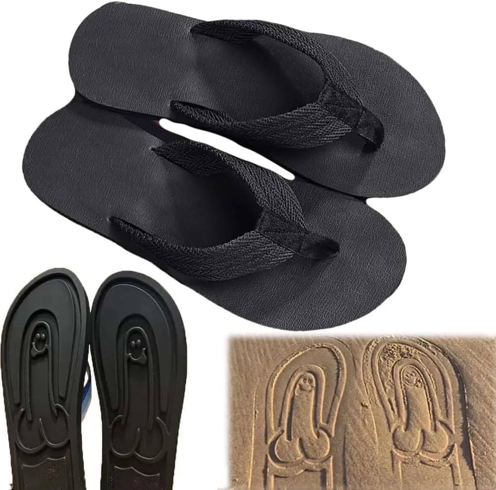 Hidden Shaped Flops, Hidden Pencil Flip Flops Funny Print Flip Flops for Women Men,Beach Comfort Quick-Dry Non Slip Sandal (Black,16 Women/14 Men)