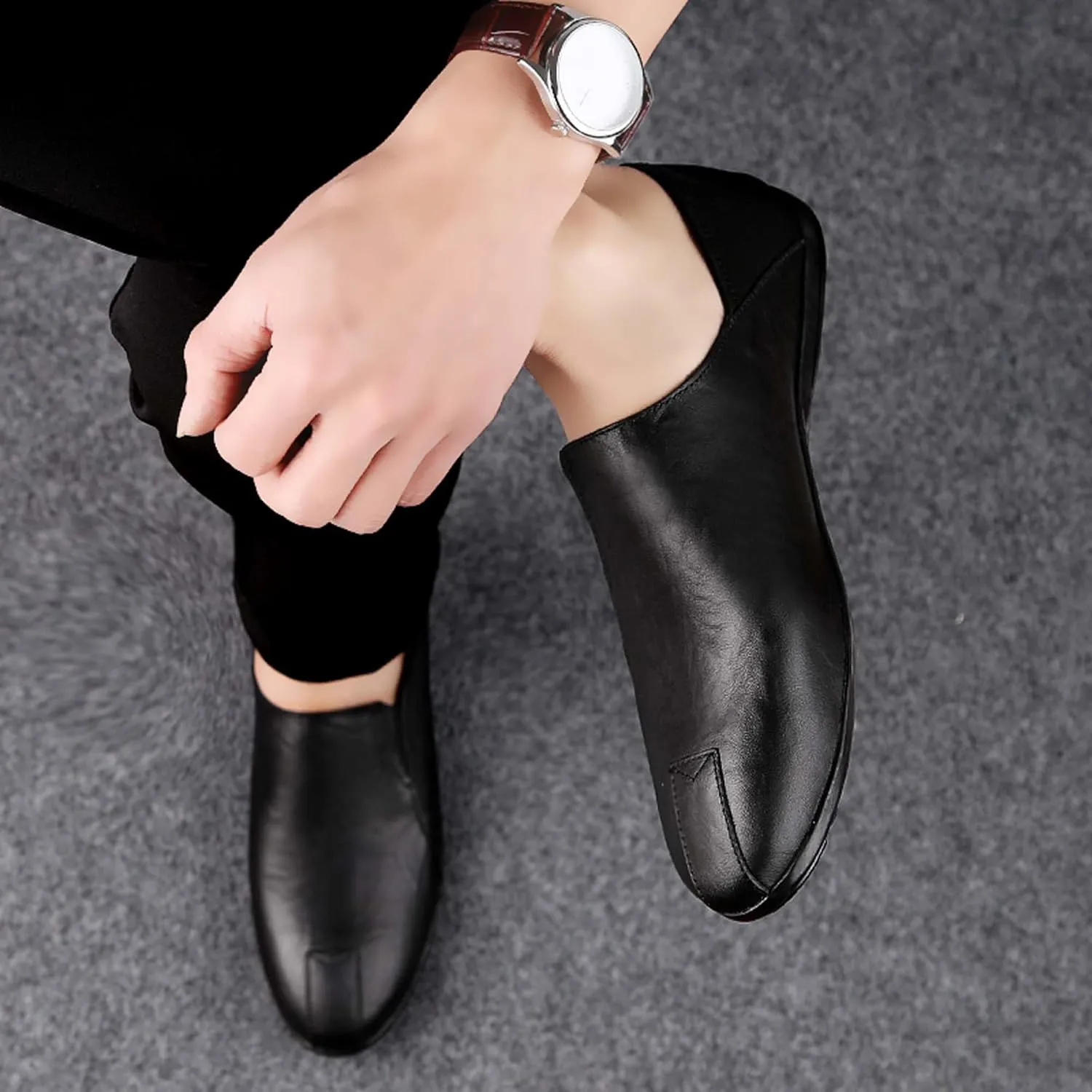 Men's Genuine Cowhide Leather Loafers, Casual Flat Shoes, Comfortable, Soft and Fashionable, Suitable for All Seasons, Suitable for Daily Travel, Driving, Excursions, Dating and Other Scenes use