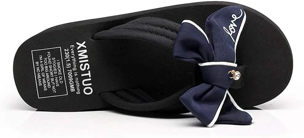MIOKE Women's Sweet Bowknot Wedge Flipflops Summer Fashion Platform Comfort Nonslip Beach Thong Sandals