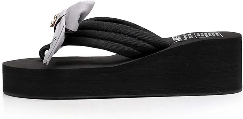 MIOKE Women's Sweet Bowknot Wedge Flipflops Summer Fashion Platform Comfort Nonslip Beach Thong Sandals