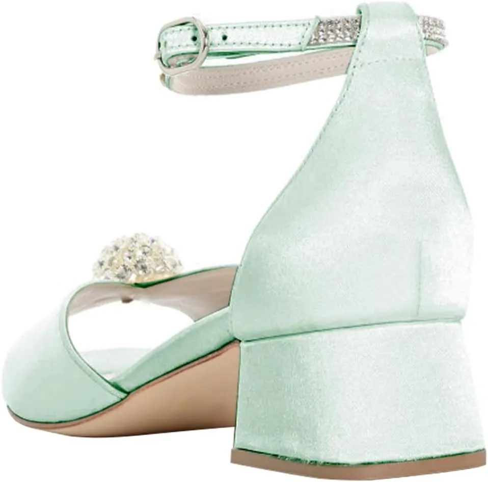 miss left Women Chic Rhinestone Open Toe Ankle Strap Buckle Sandals Block Low Heel Prom Party Dress Shoes Size 4-16 US