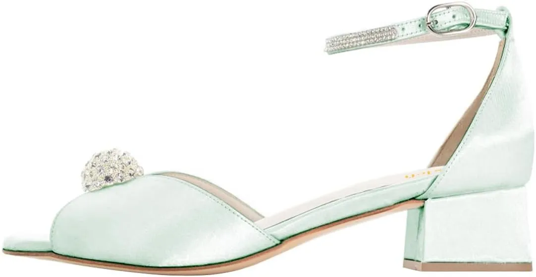 miss left Women Chic Rhinestone Open Toe Ankle Strap Buckle Sandals Block Low Heel Prom Party Dress Shoes Size 4-16 US