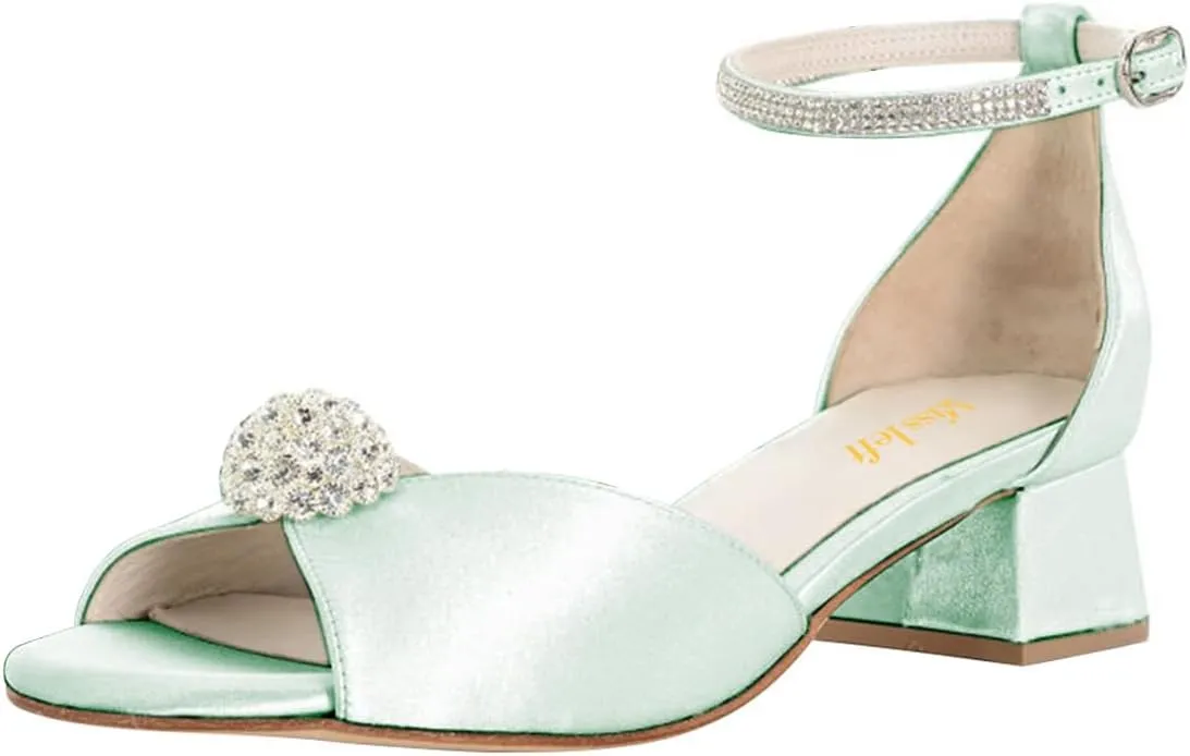 miss left Women Chic Rhinestone Open Toe Ankle Strap Buckle Sandals Block Low Heel Prom Party Dress Shoes Size 4-16 US