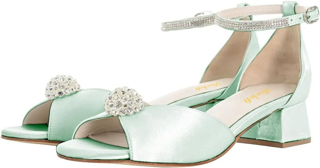 miss left Women Chic Rhinestone Open Toe Ankle Strap Buckle Sandals Block Low Heel Prom Party Dress Shoes Size 4-16 US