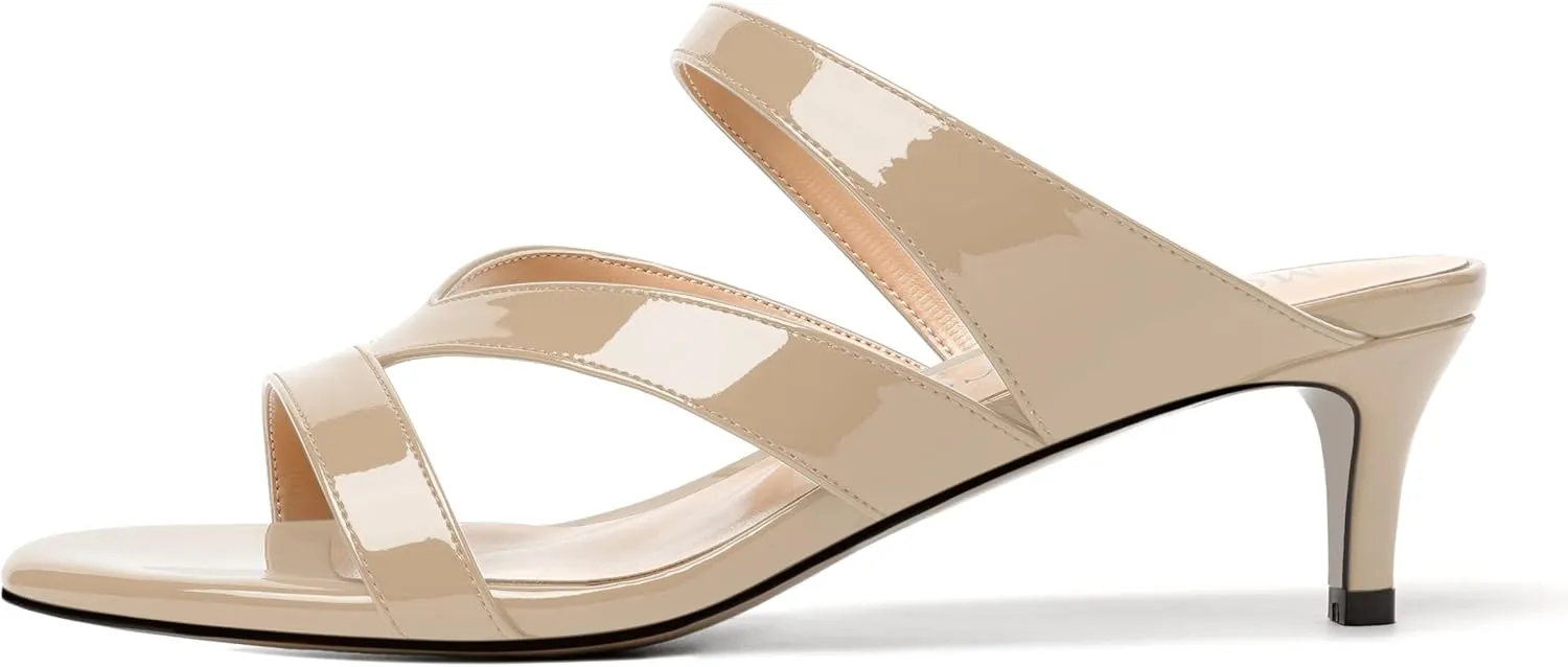 MODENCOCO Womens Patent Party Open Toe Stylish Casual Strappy Slip On Kitten Low Heel Heeled Sandals 2 Inch