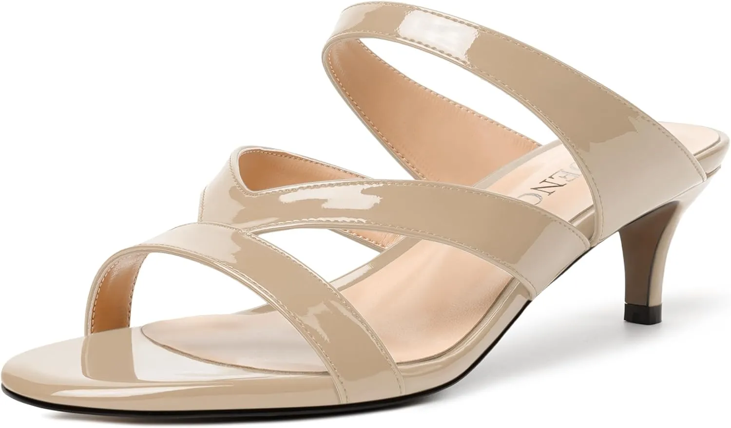 MODENCOCO Womens Patent Party Open Toe Stylish Casual Strappy Slip On Kitten Low Heel Heeled Sandals 2 Inch