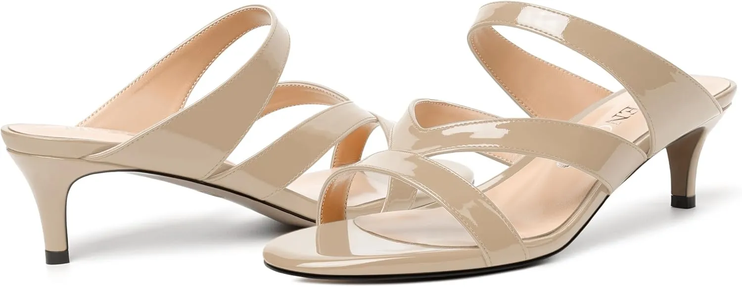 MODENCOCO Womens Patent Party Open Toe Stylish Casual Strappy Slip On Kitten Low Heel Heeled Sandals 2 Inch