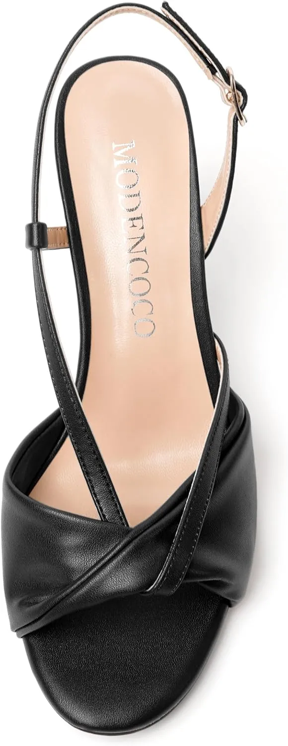 MODENCOCO Womens Stylish Buckle Dress Bridal Open Toe Slingback Matte Kitten Low Heel Heeled Sandals 2 Inch