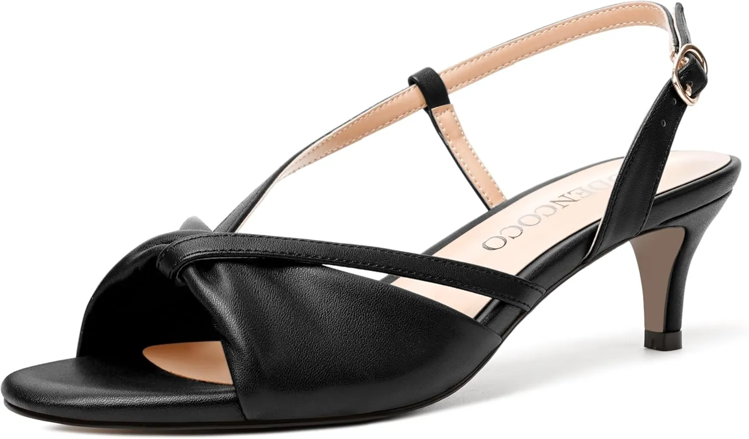 MODENCOCO Womens Stylish Buckle Dress Bridal Open Toe Slingback Matte Kitten Low Heel Heeled Sandals 2 Inch