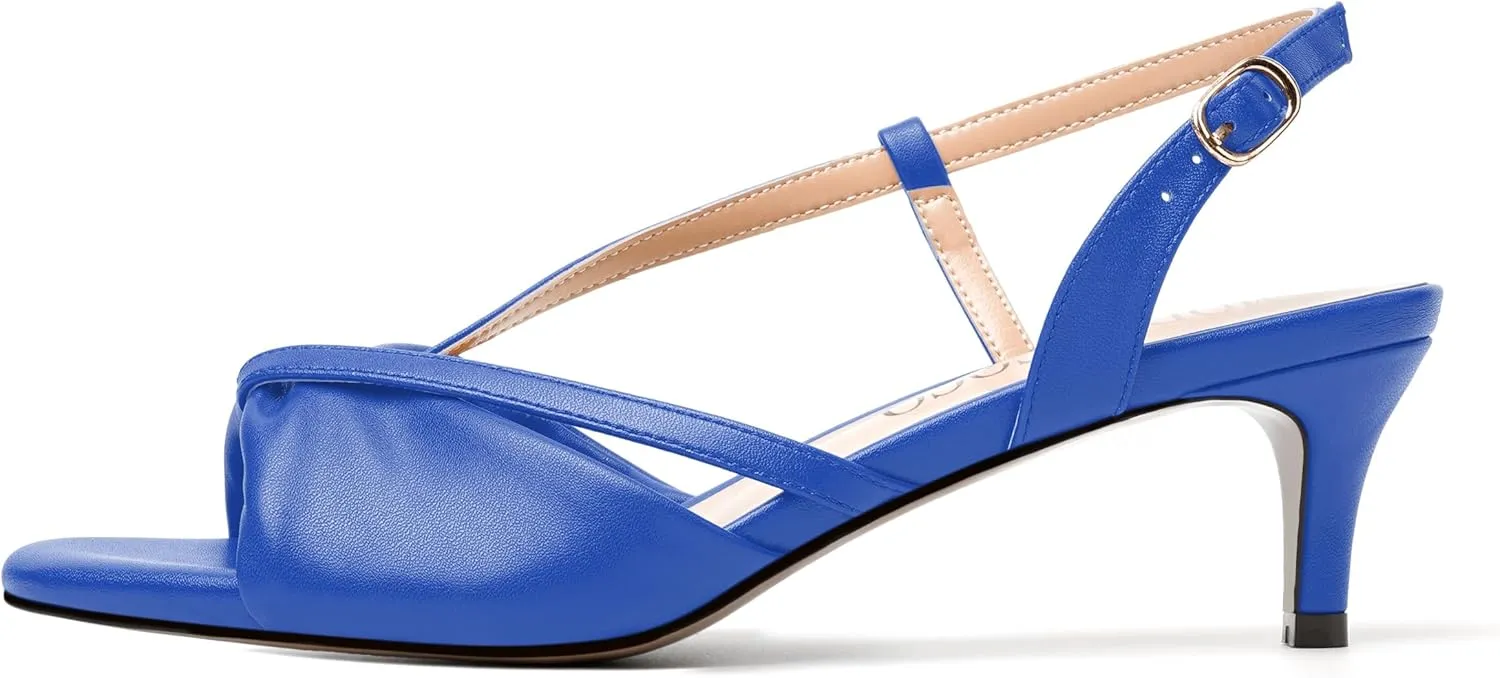 MODENCOCO Womens Stylish Buckle Dress Bridal Open Toe Slingback Matte Kitten Low Heel Heeled Sandals 2 Inch