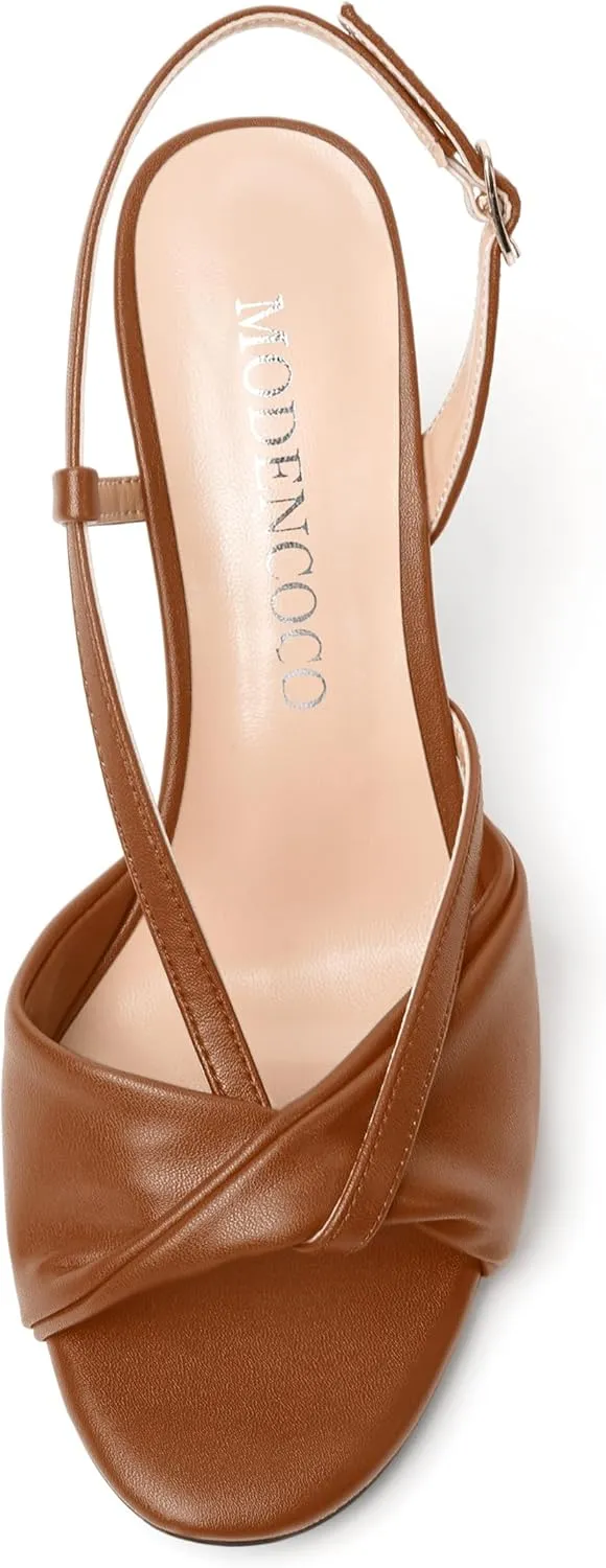 MODENCOCO Womens Stylish Buckle Dress Bridal Open Toe Slingback Matte Kitten Low Heel Heeled Sandals 2 Inch