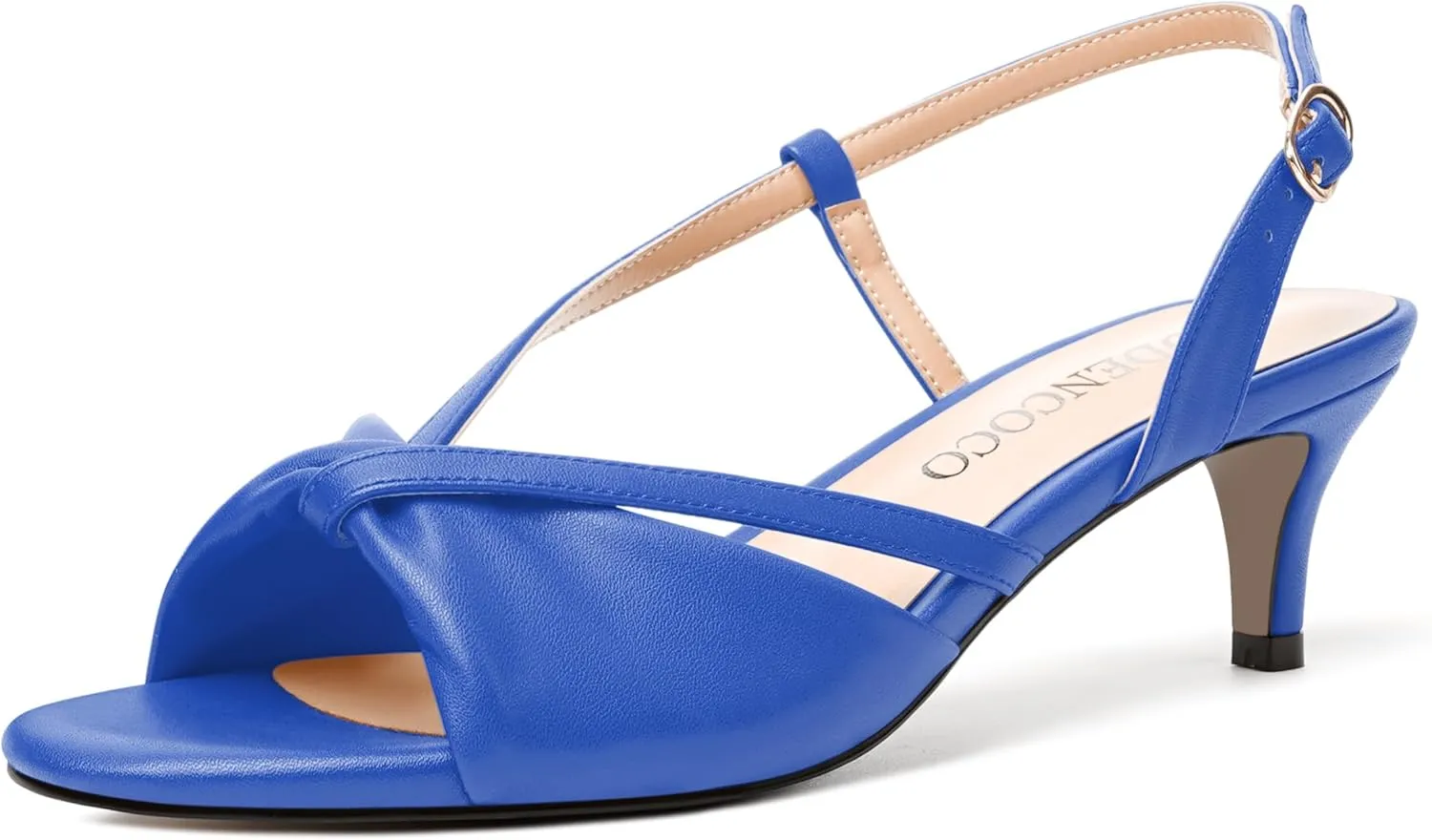 MODENCOCO Womens Stylish Buckle Dress Bridal Open Toe Slingback Matte Kitten Low Heel Heeled Sandals 2 Inch