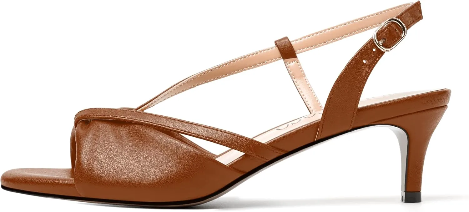 MODENCOCO Womens Stylish Buckle Dress Bridal Open Toe Slingback Matte Kitten Low Heel Heeled Sandals 2 Inch