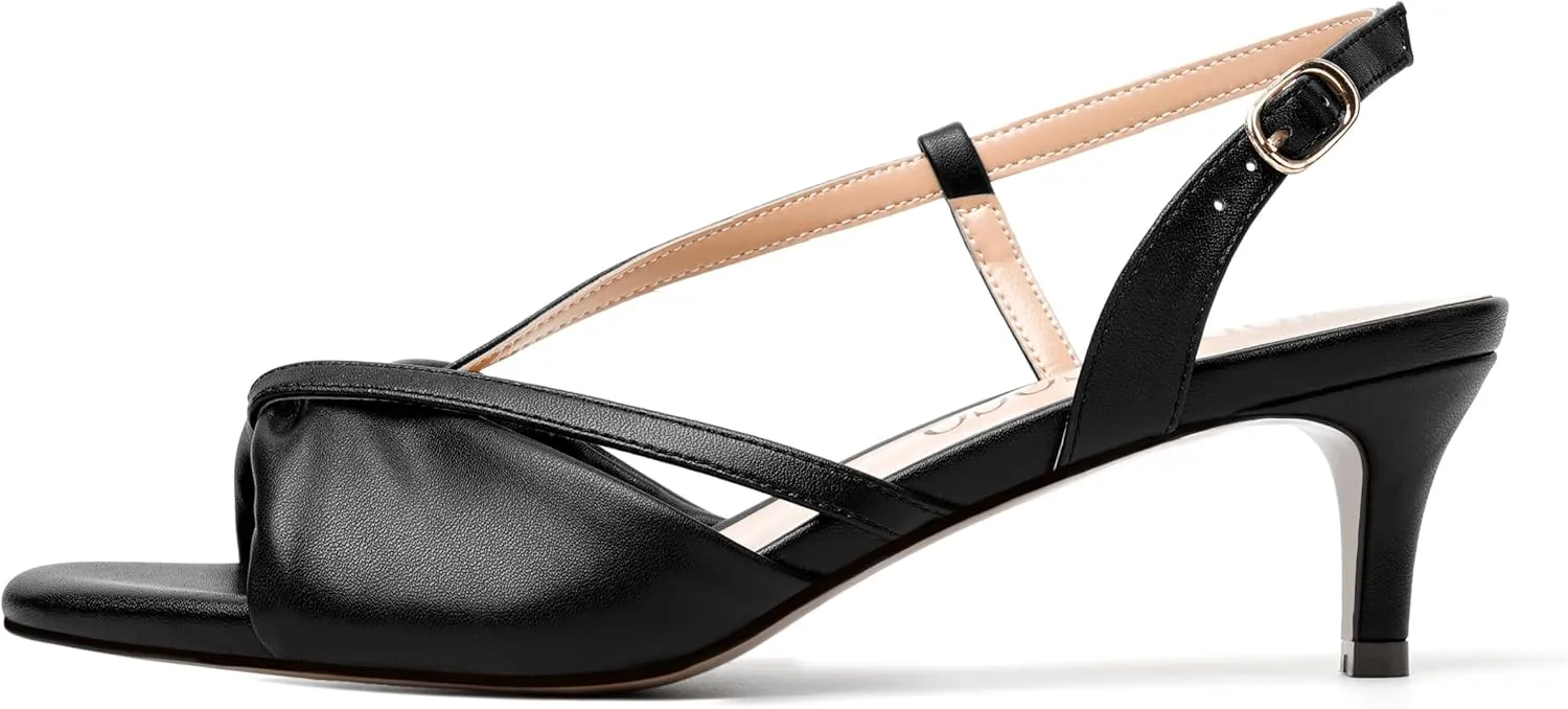 MODENCOCO Womens Stylish Buckle Dress Bridal Open Toe Slingback Matte Kitten Low Heel Heeled Sandals 2 Inch