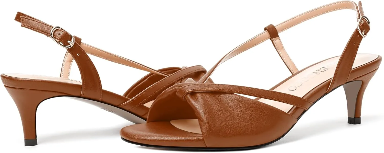 MODENCOCO Womens Stylish Buckle Dress Bridal Open Toe Slingback Matte Kitten Low Heel Heeled Sandals 2 Inch