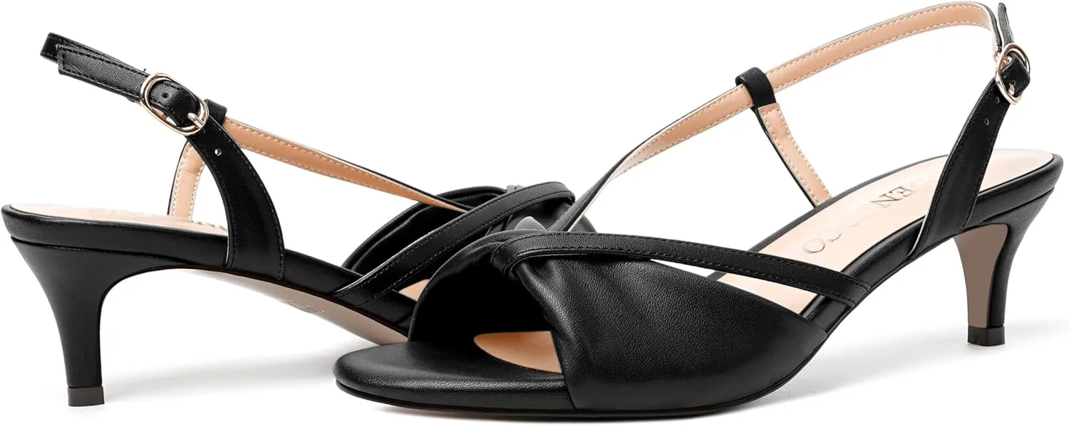 MODENCOCO Womens Stylish Buckle Dress Bridal Open Toe Slingback Matte Kitten Low Heel Heeled Sandals 2 Inch