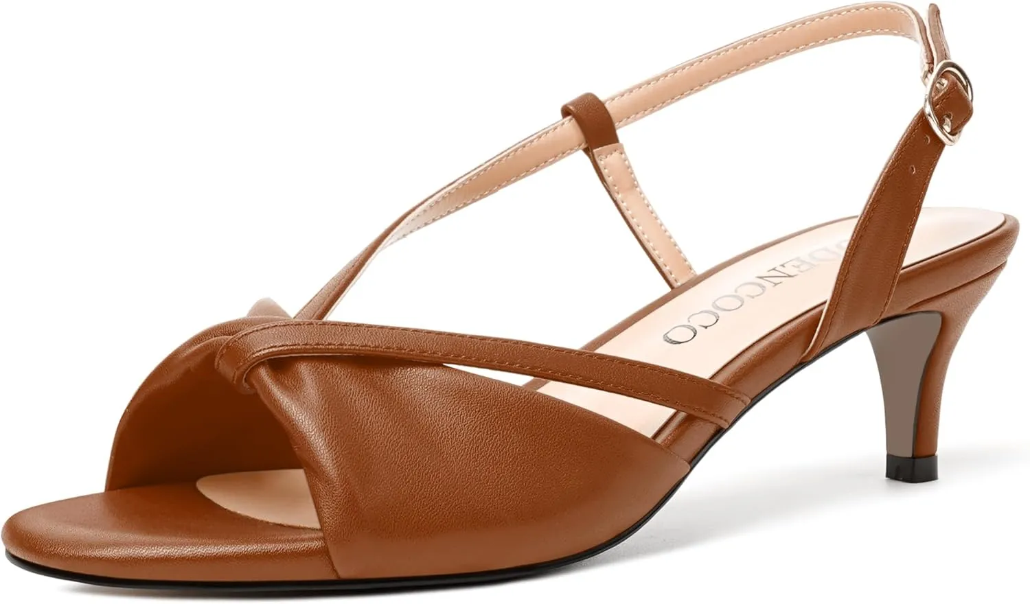 MODENCOCO Womens Stylish Buckle Dress Bridal Open Toe Slingback Matte Kitten Low Heel Heeled Sandals 2 Inch