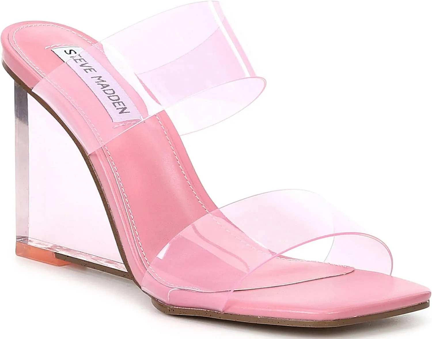Steve Madden Isa Light Pink Square Toe Dress Mules Slide Strapped Wedge Sandals (Light Pink, 6)