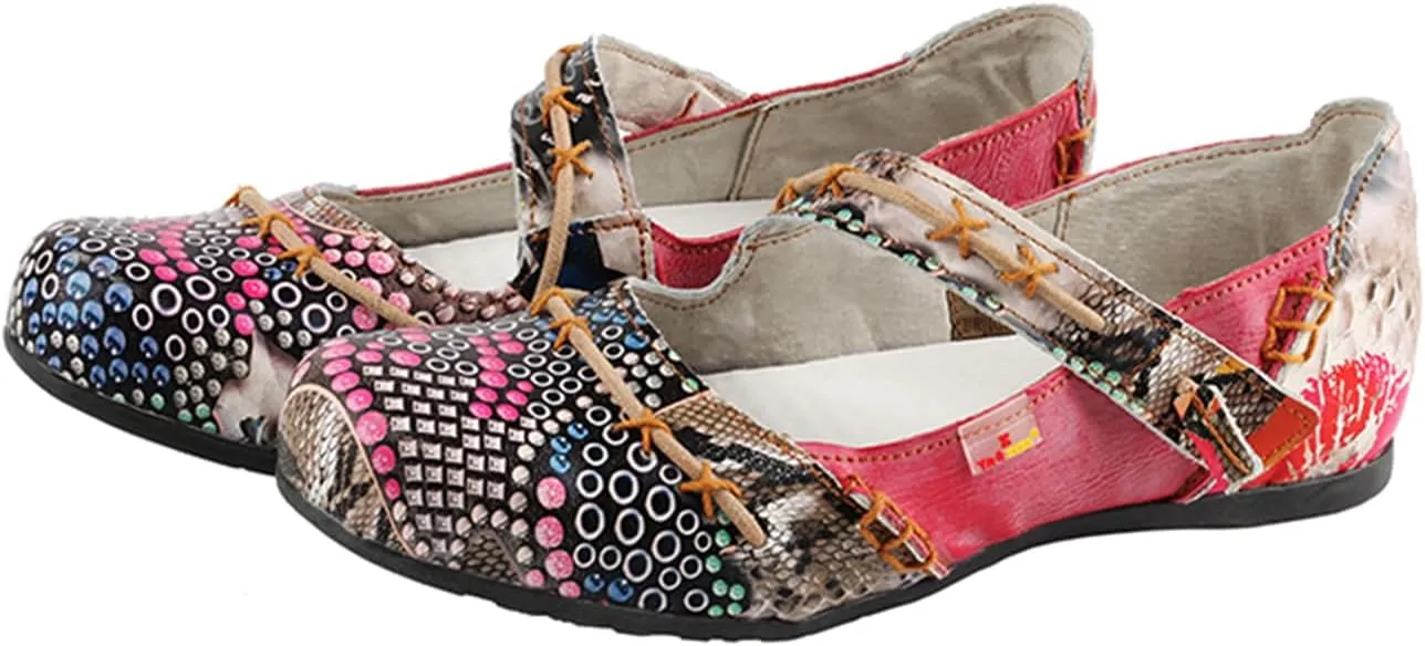 TMA EYES Women Leather Sandals Stylish Color-Block Flat Shoes Multicolor Stitching