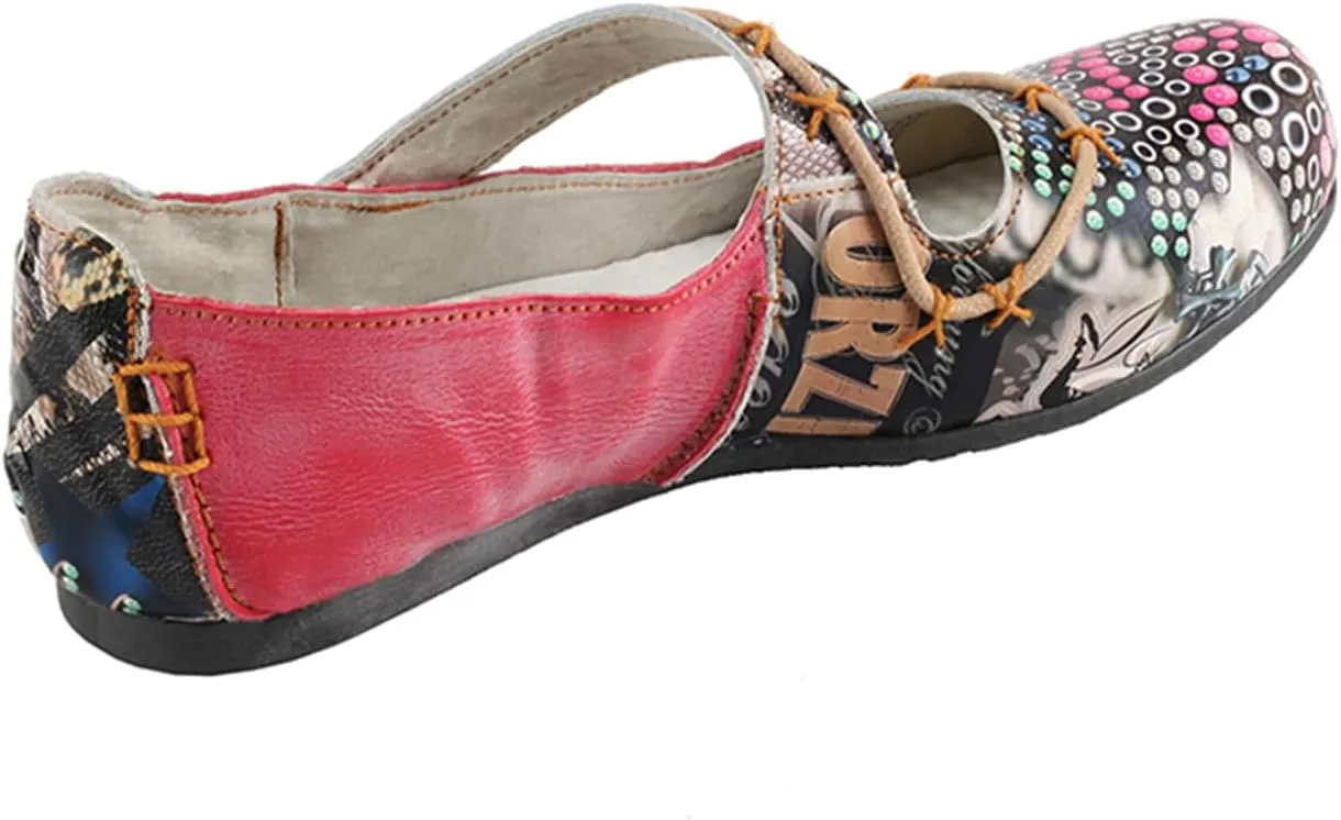 TMA EYES Women Leather Sandals Stylish Color-Block Flat Shoes Multicolor Stitching