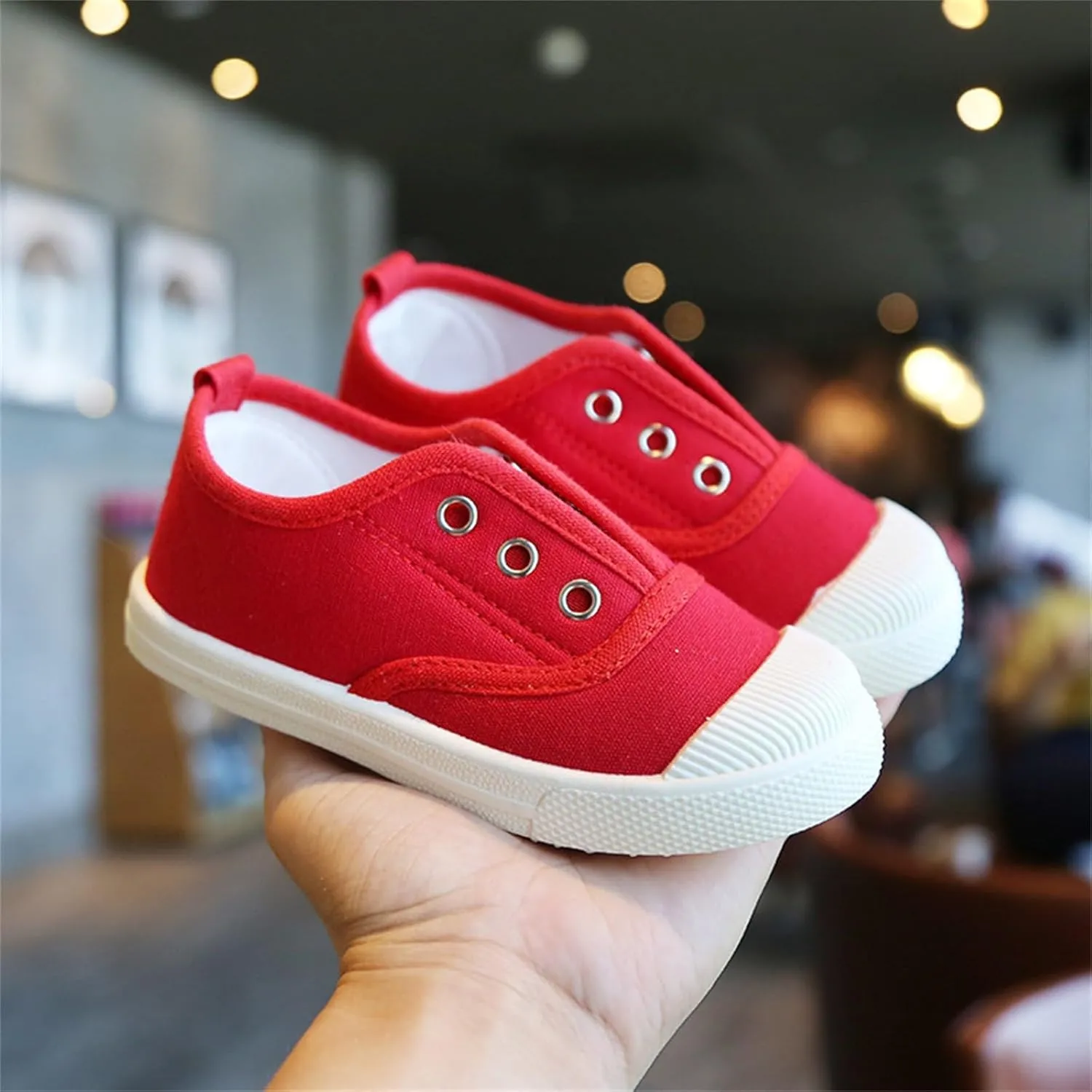 Toddler Girls Boys T-Strap Canvas Sneakers Classical Comfortable Cotton Flat Non-Slip Casual Walking Lace-Up Slip Shoes