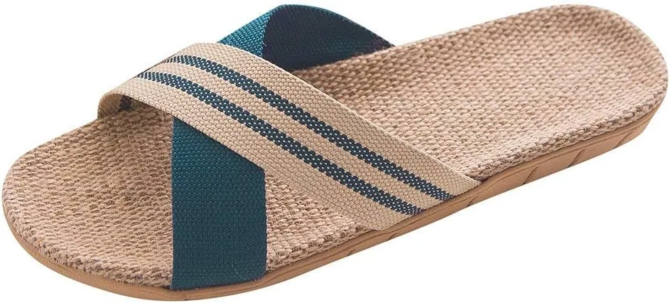 Unisex Linen Cr OSS Beach Slippers Lightweight Non Slip Indoor Sandals Open Toe Breathable Womens Espadrilles Flats