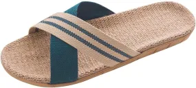 Unisex Linen Cr OSS Beach Slippers Lightweight Non Slip Indoor Sandals Open Toe Breathable Womens Espadrilles Flats