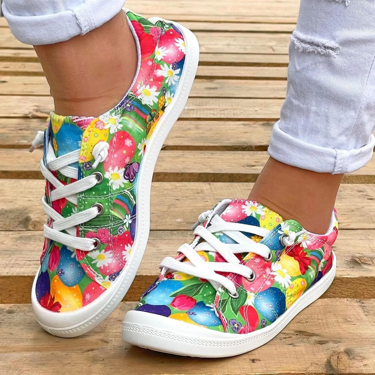 Women Fashion Casual Sneakers Canvas Lace-Up Loafers Lightweight Ladies Shoes Flat Soft Soled Comfortable Shoes Comfort