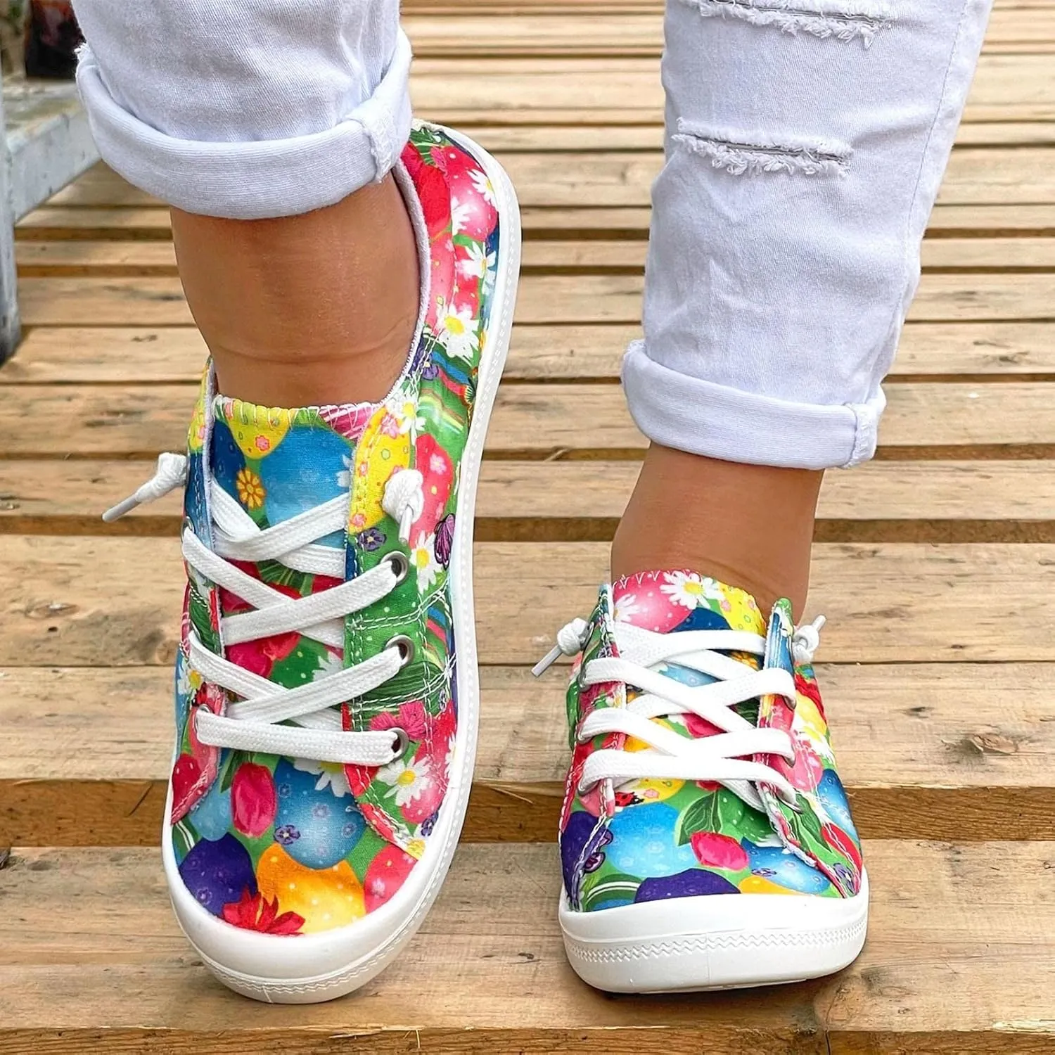 Women Fashion Casual Sneakers Canvas Lace-Up Loafers Lightweight Ladies Shoes Flat Soft Soled Comfortable Shoes Comfort