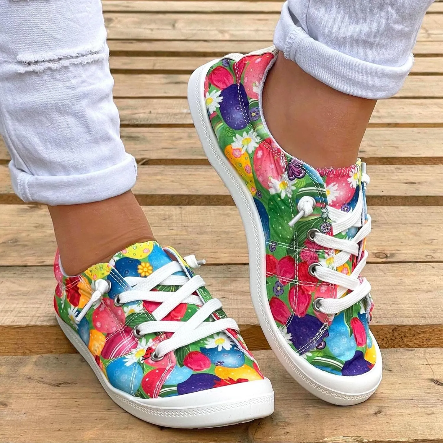 Women Fashion Casual Sneakers Canvas Lace-Up Loafers Lightweight Ladies Shoes Flat Soft Soled Comfortable Shoes Comfort