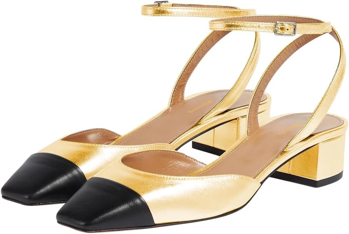 Women Stylish Square Cap Toe Block Low Heel Sandals Ankle Strap Slingback Summer Dress Shoes Size 4-16 US