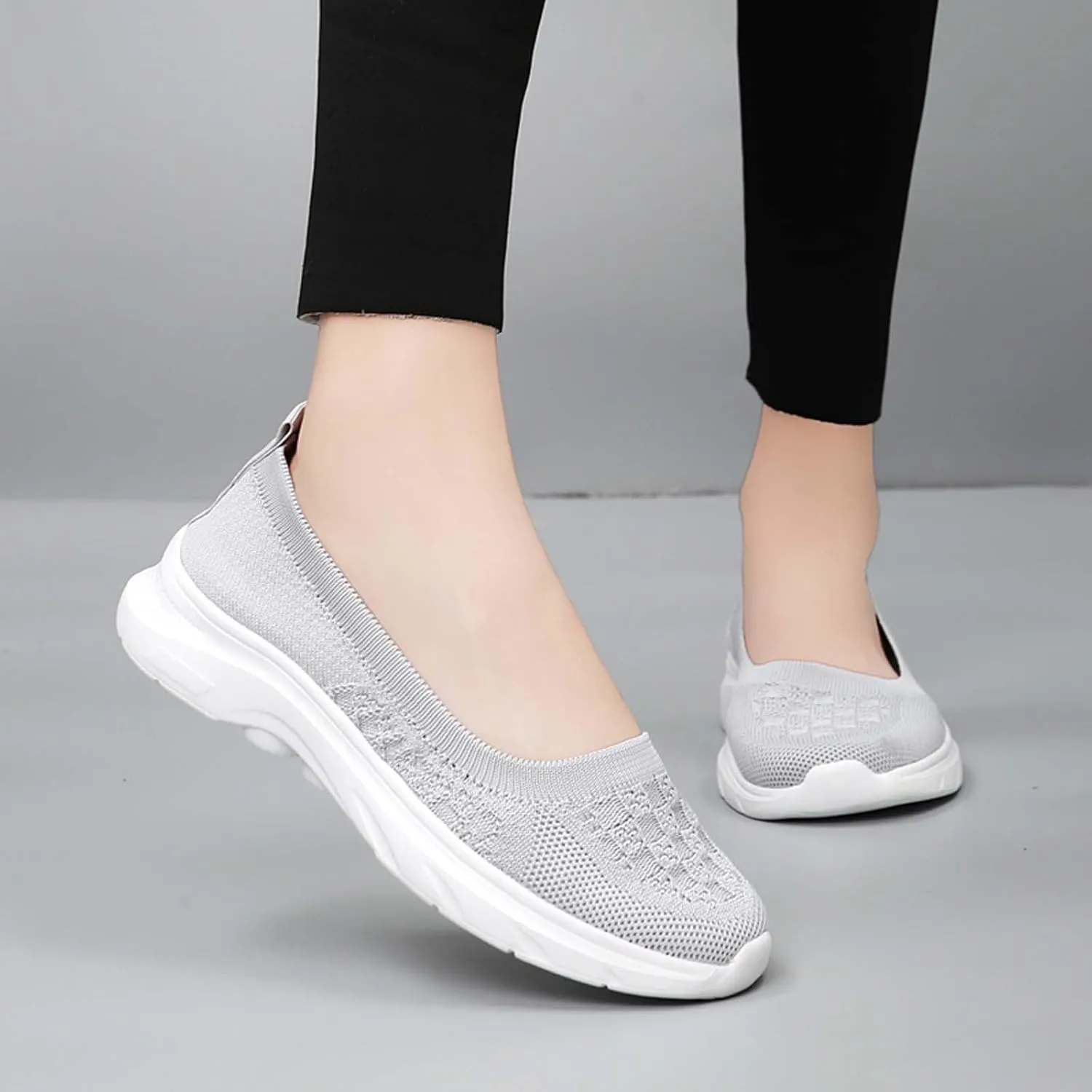 Women's Knit Slip On Sneakers Breathable Lightweight Comfortable Walking Shoes for Gym Casual Travel Workout