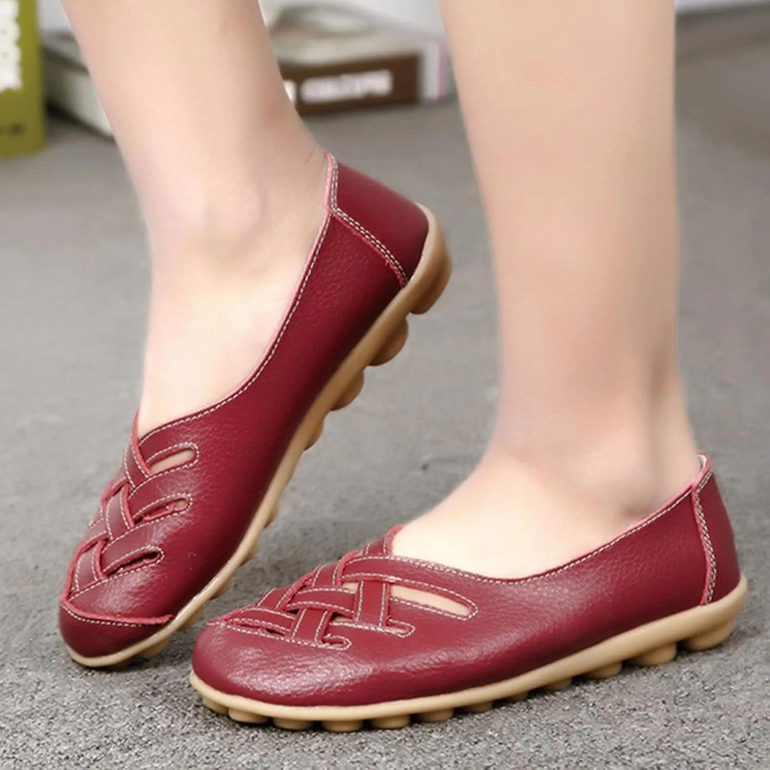 Womens Loafers Comfortable Dressy Faux Leather Casual Walking Loafers Hollow Out Criss Cross Driving Sandals Business Work Shoes Breathable Lightweight Closed Toe Comfy Sandals 2025 Trendy
