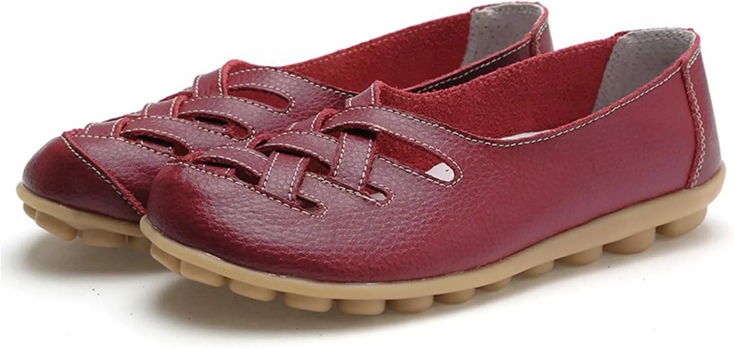 Womens Loafers Comfortable Dressy Faux Leather Casual Walking Loafers Hollow Out Criss Cross Driving Sandals Business Work Shoes Breathable Lightweight Closed Toe Comfy Sandals 2025 Trendy