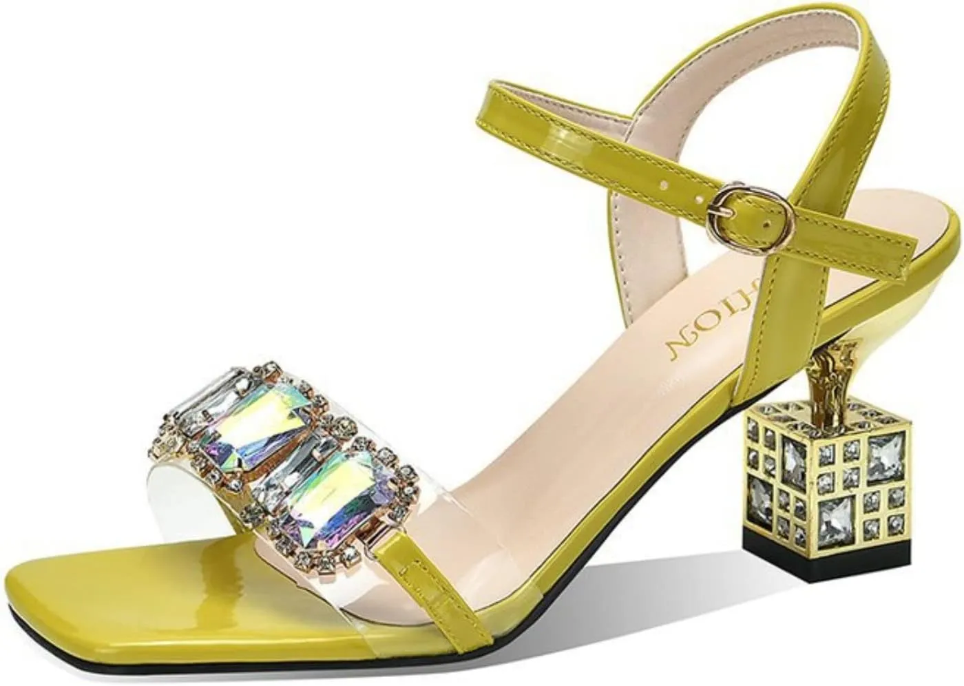 Women's Open Toe Shiny Diamond Chunky Heel Sandals,Party Dress Sparkle Slip-On Platform Sandals,Chic Casual Diamond Sandals.
